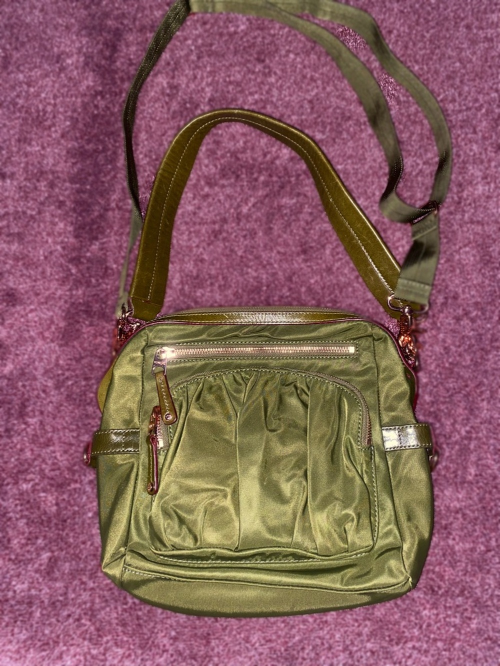 MZ Wallace Olive Green Nylon Crossbody Purse